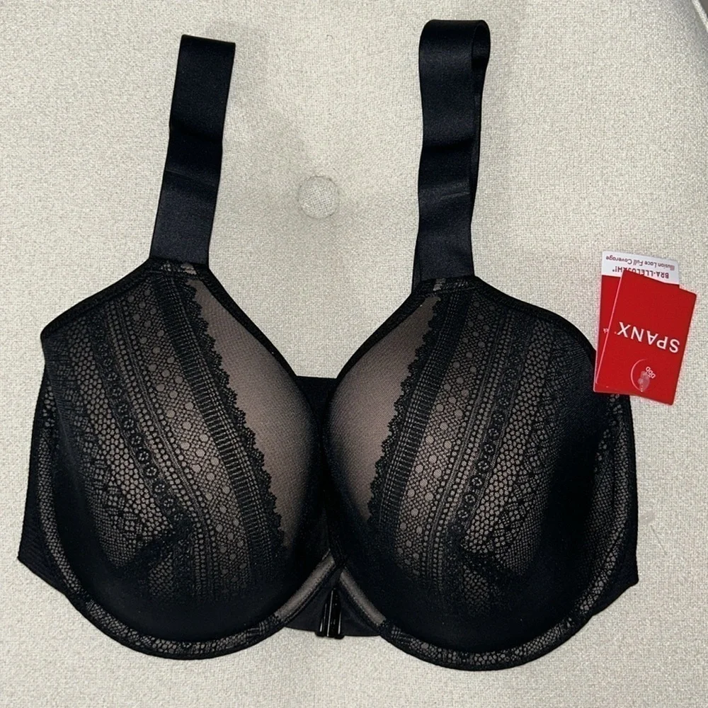 SPANX Bra-llelujah Illusion Lace Full Coverage Bra 34DDD Black NWT - Picture 3 of 11